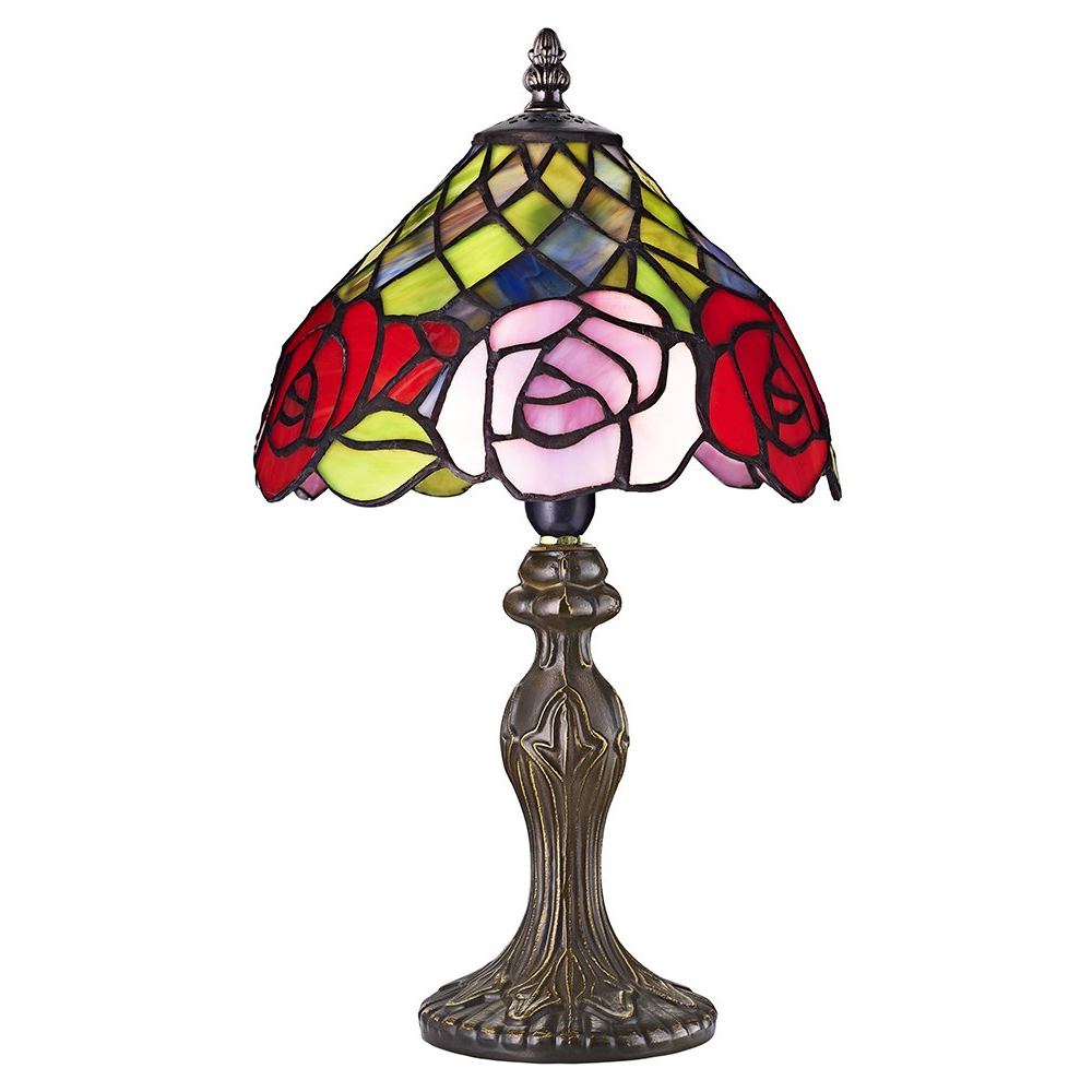 Red and Pink Rose Decorated Stained Glass Tiffany Lamp Happy Homewares