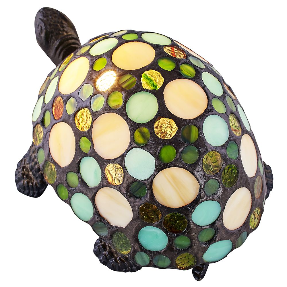 Handmade Green and Amber Pebble Glass Tortoise Tiffany Lamp with Bronze