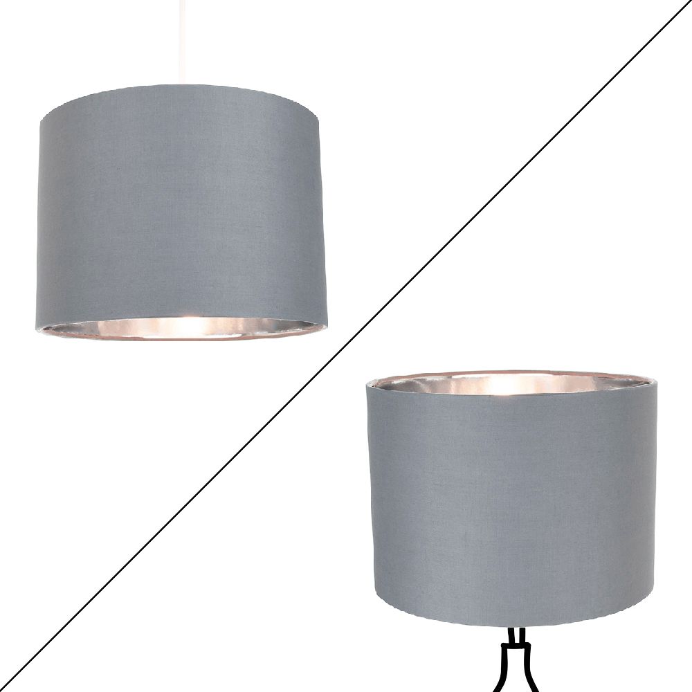 Contemporary Grey Cotton 10" Table/Pendant Lamp Shade with Shiny Silver