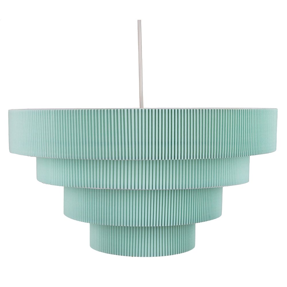 Contemporary Teal Micro Pleat Four Tier Textile Pendant Light
