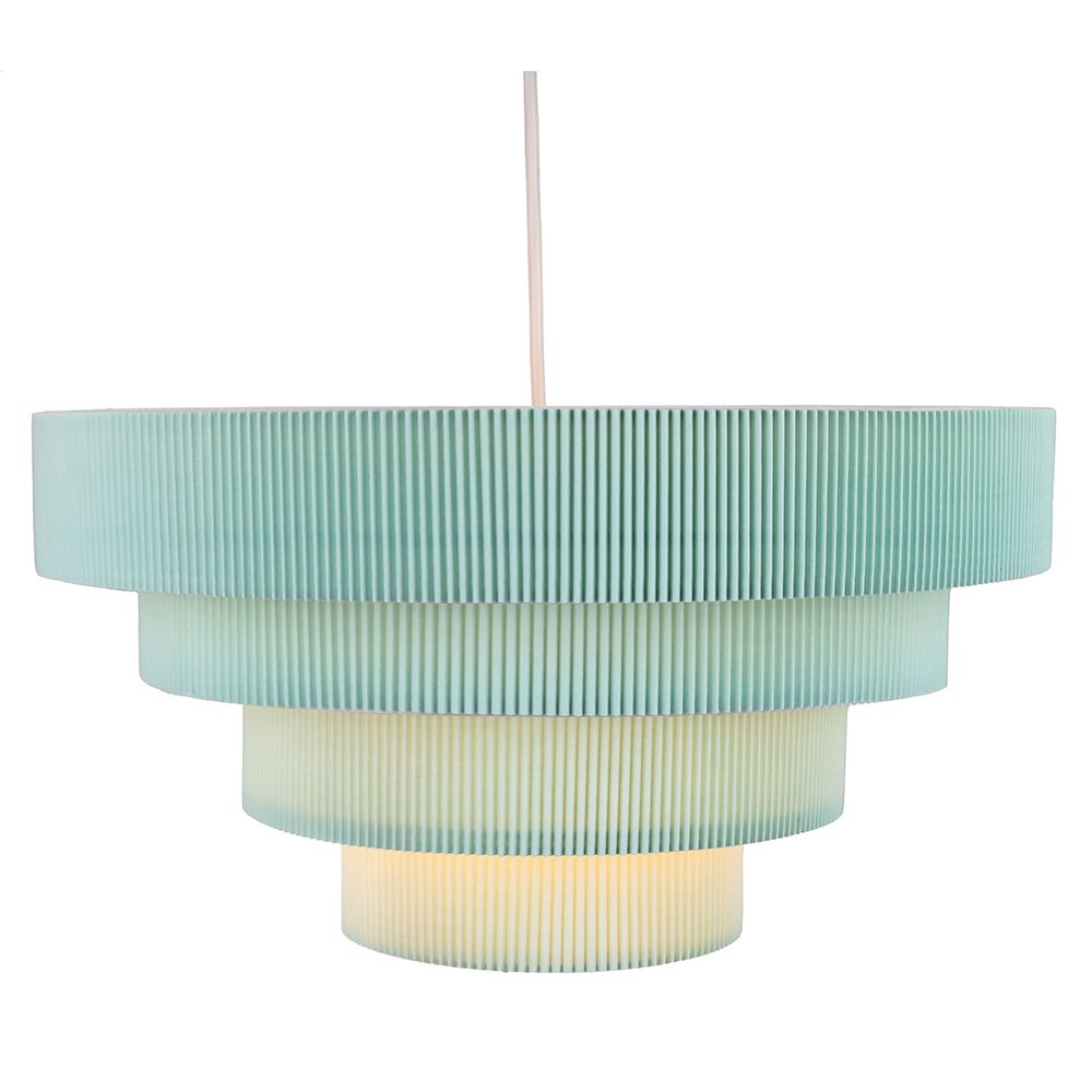 Contemporary Teal Micro Pleat Four Tier Textile Pendant Light