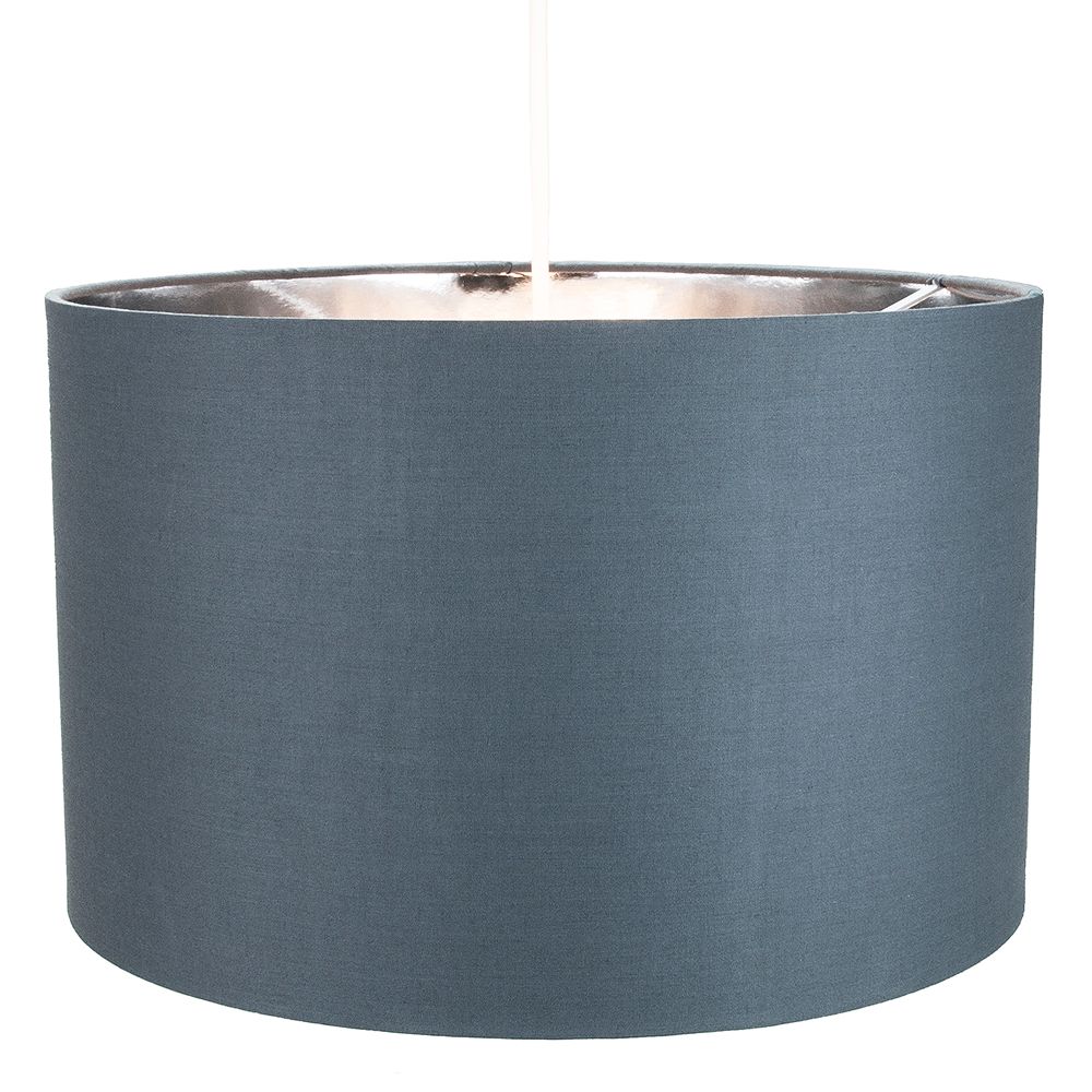 Contemporary Grey Cotton 14 Table Pendant Lamp Shade With Shiny Silver Inner