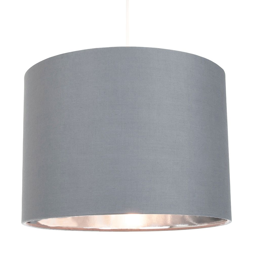 Contemporary Grey Cotton 12" Table/Pendant Lamp Shade with Shiny Silver