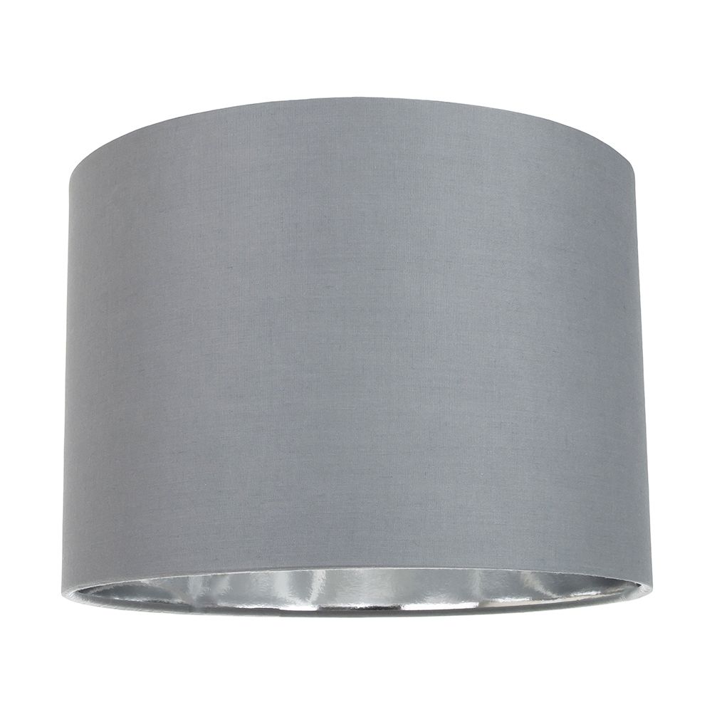 Contemporary Grey Cotton 12" Table/Pendant Lamp Shade with Shiny Silver