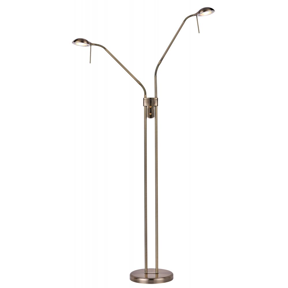 Traditional Antique Brass Double Arm Reading Floor Lamp With Dimmer Switches