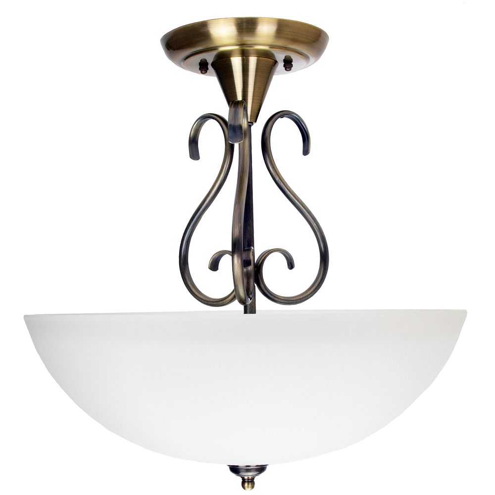 Traditional Ornate Semi Flush Ceiling Light In Antique Brass With