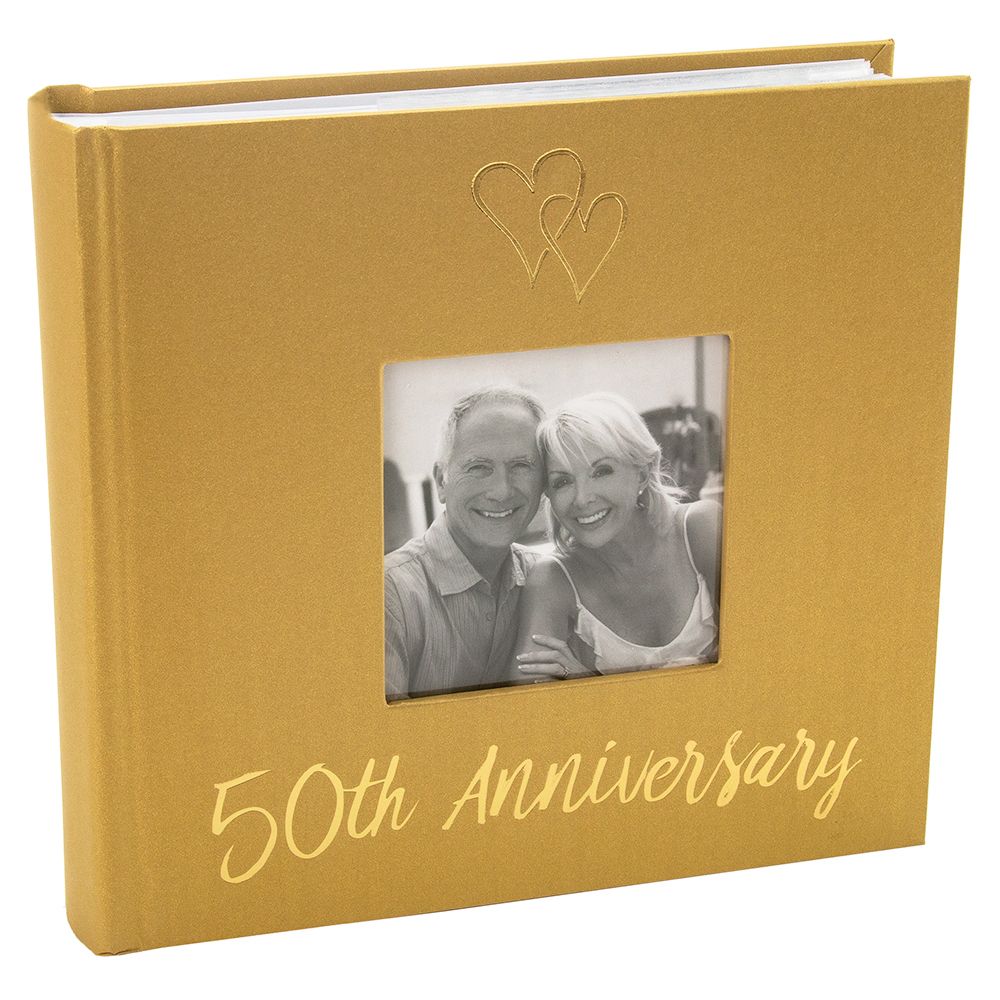 Lovely Golden 50th Wedding Anniversary Photo Album with Double Heart