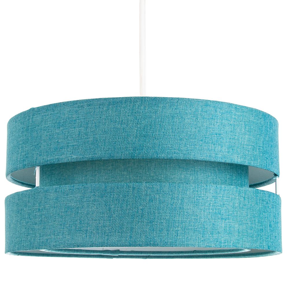 Contemporary Quality Teal Linen Fabric Triple Tier Ceiling Pendant