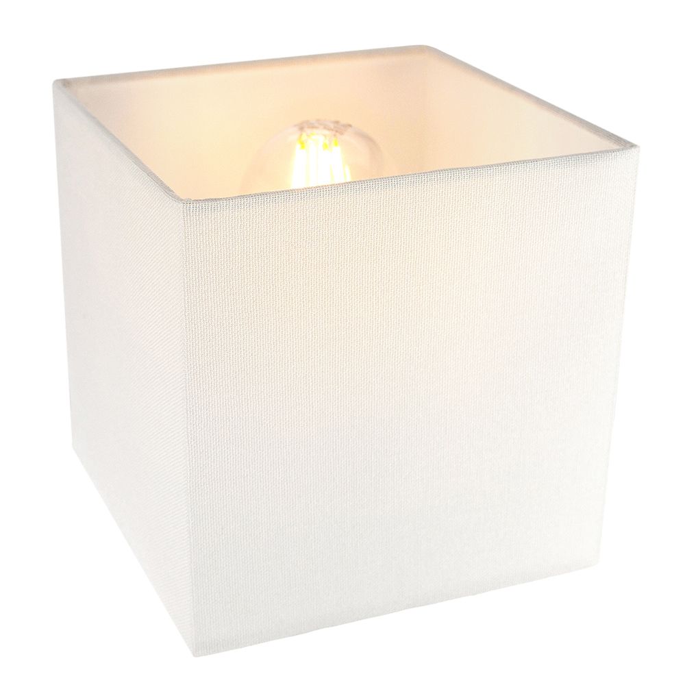 Contemporary and Stylish Ivory White Linen Fabric 16cm Square Lamp