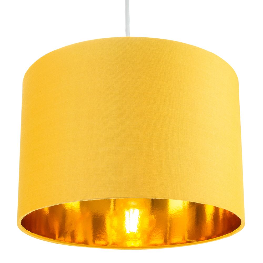 Contemporary Ochre Cotton 12" Table/Pendant Lamp Shade with Shiny Gold Inner Happy Homewares