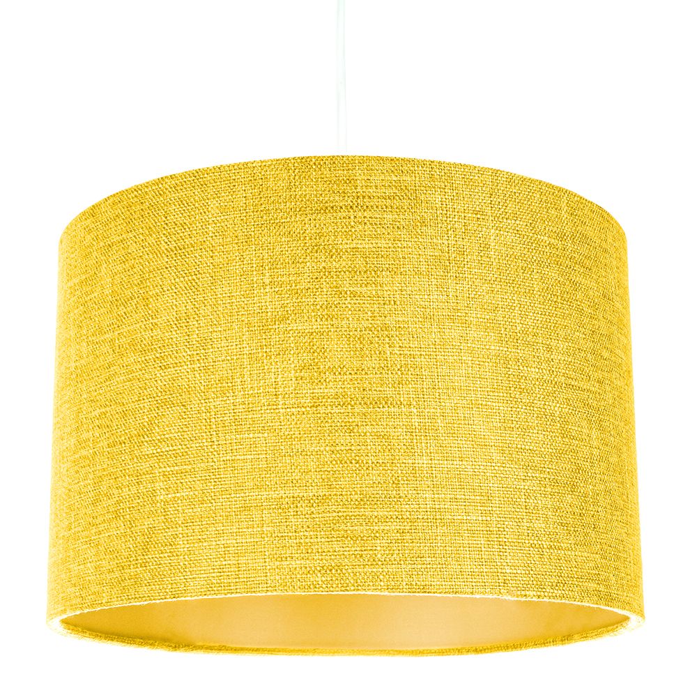 Contemporary and Sleek Yellow Plain Linen Fabric Drum Lamp Shade 60w