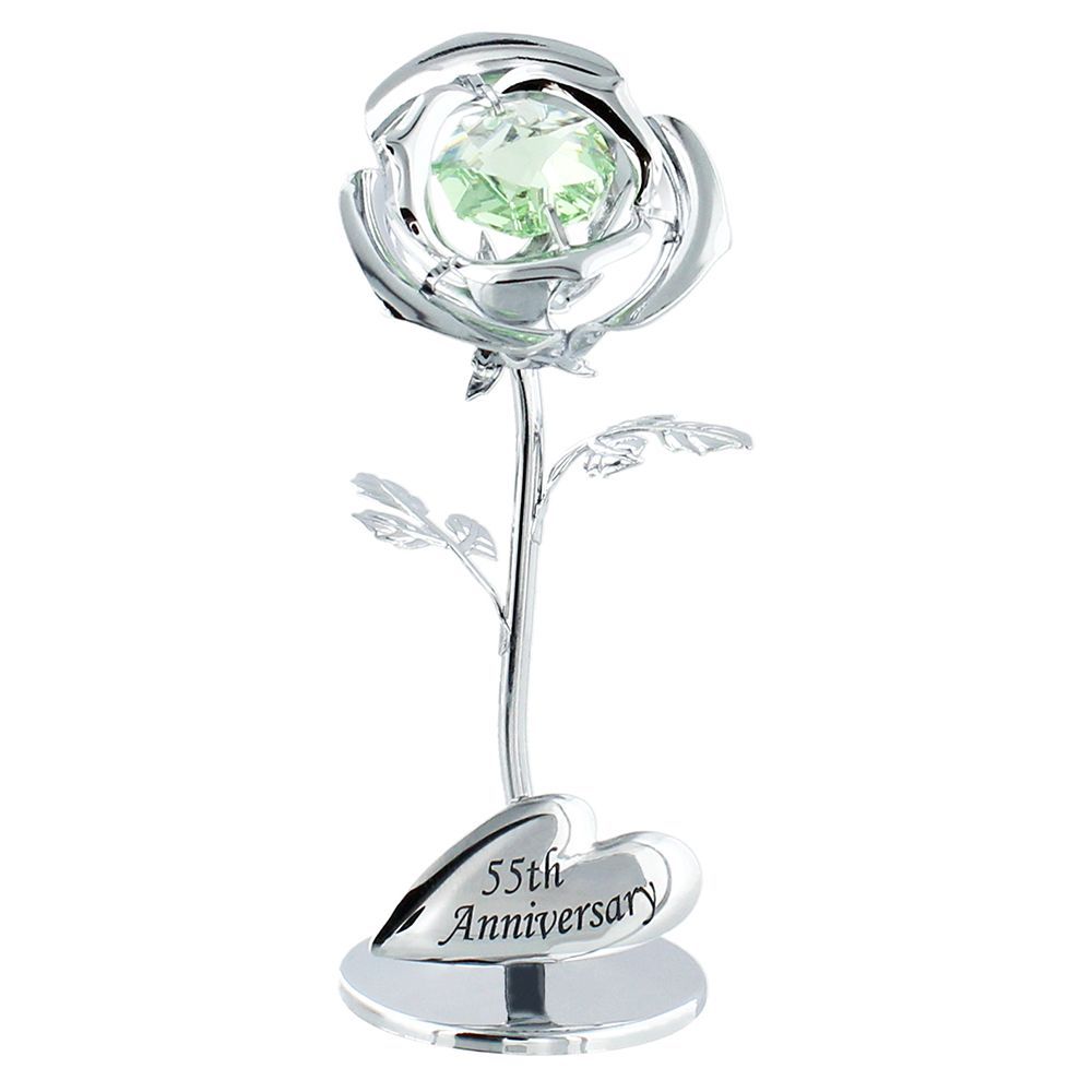 Modern "55th Anniversary" Silver Plated Flower with Green Swarovski