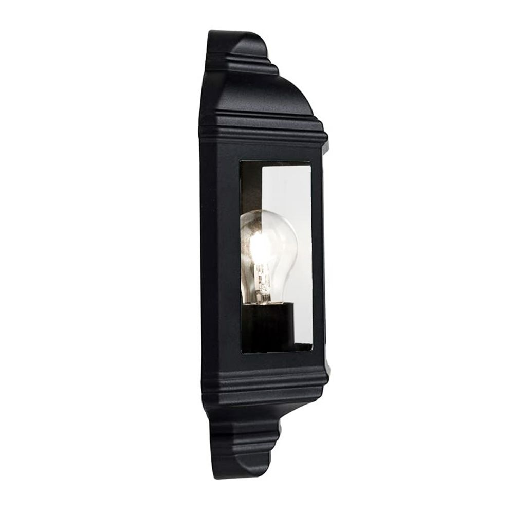 Traditional Outdoor Matt Black Cast Aluminium Flush Wall Lantern Light Fitting by Happy Homewares