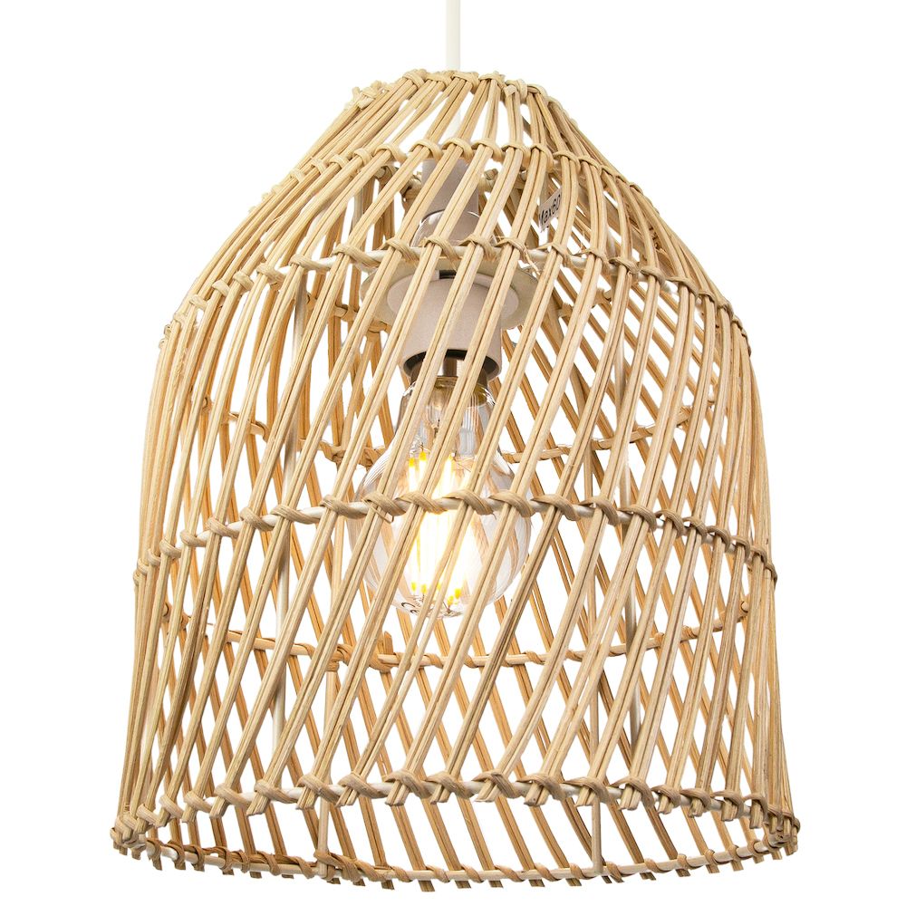 Classic Bell Shaped Light Brown Twist Rattan Wicker Ceiling Pendant ...