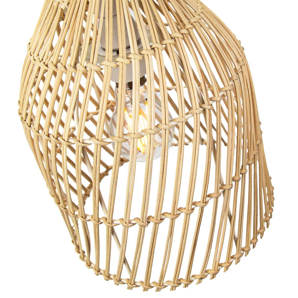 Classic Bell Shaped Light Brown Twist Rattan Wicker Ceiling Pendant