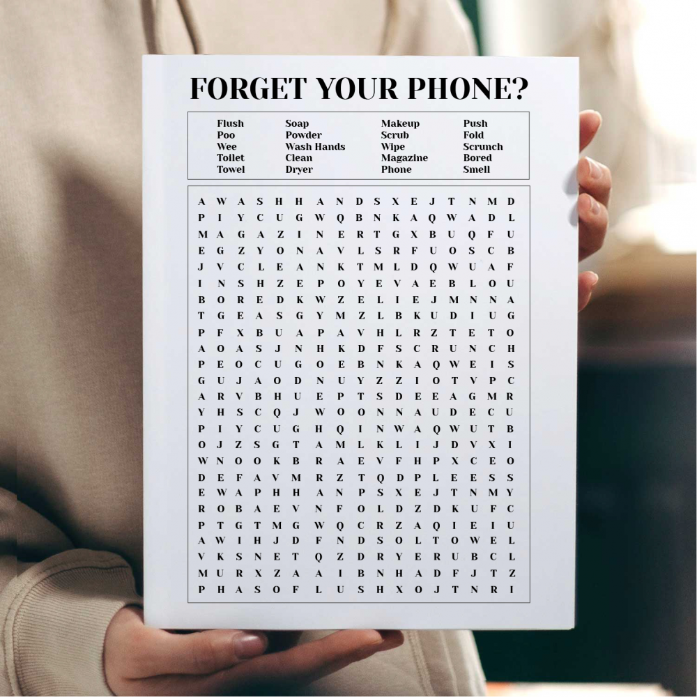 forgot your phone bathroom wall print toilet word search a4 print