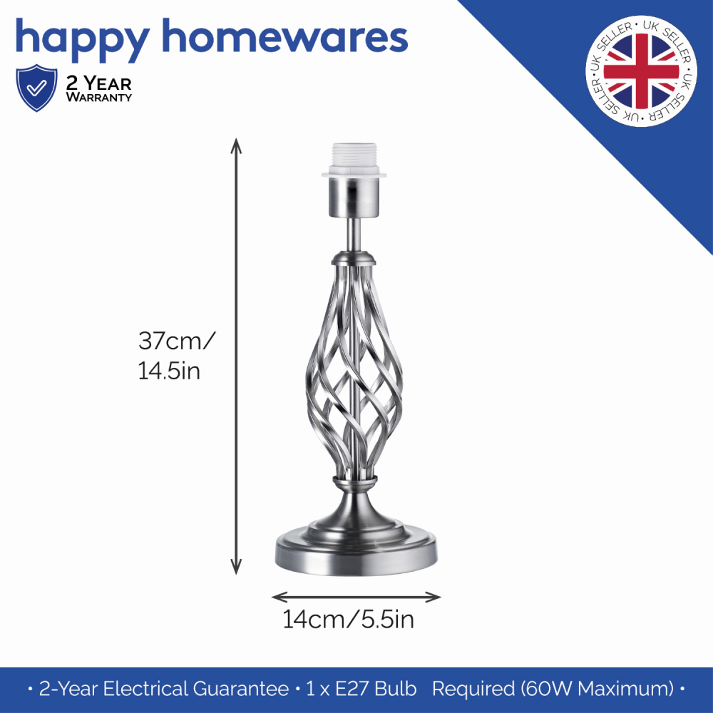 Traditional Brushed Satin Nickel Table Lamp Base with Twist Metal Stem