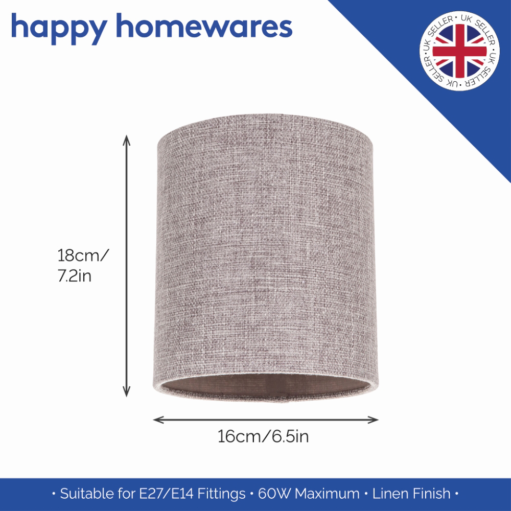 Modern and Sleek Ash Grey Linen Fabric 6" Cylindrical Lamp Shade 60w