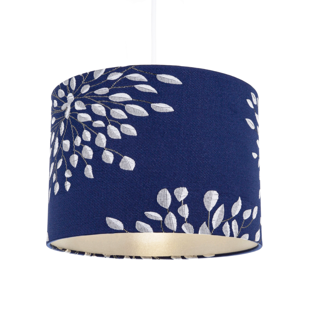 Modern Navy Midnight Blue Drum Lampshade with Off-White Floral ...