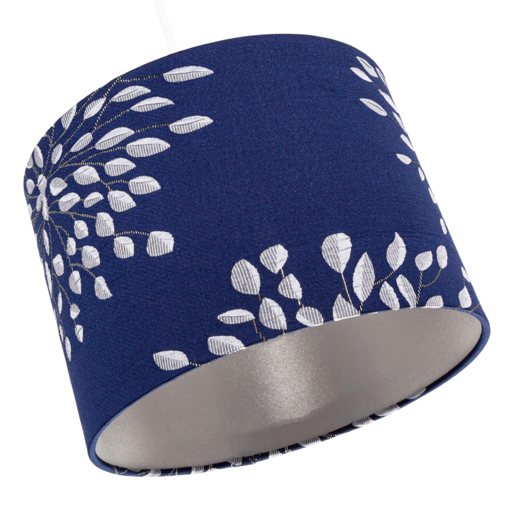 Modern Navy Midnight Blue Drum Lampshade with OffWhite Floral