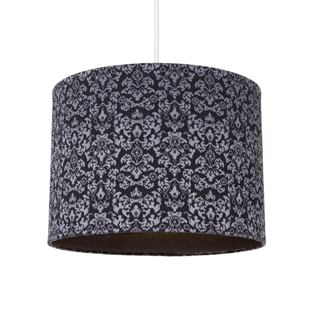Classic Traditional Black Jacquard Linen Drum Lamp Shade with Grey