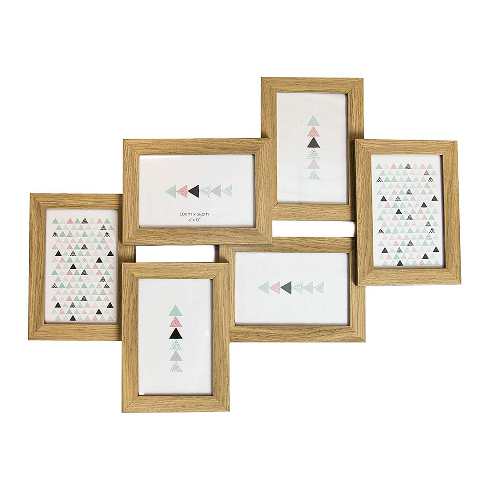 Contemporary Wood Oak Effect Collage 6 Picture Multi Photo Frame 4 X