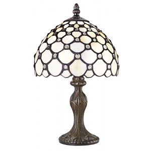 Traditional White Tiffany Table Lamp with Multiple Transparent Beads