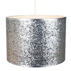 Modern and Designer Bright Silver Glitter Fabric Pendant/Lamp Shade 25cm Wide