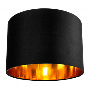 Contemporary Black Cotton 12" Table/Pendant Lamp Shade with Shiny Golden Inner