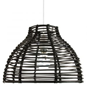 Traditional Basket Style Vintage Black Rattan Wicker Ceiling Pendant Light Shade