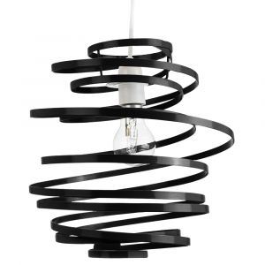 Contemporary Black Gloss Metal Double Ribbon Spiral Swirl Ceiling Light Pendant