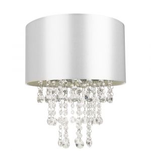 Modern Grey Satin Fabric Pendant Light Shade with Transparent Acrylic Droplets