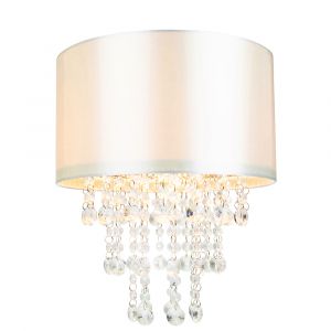 Modern Cream Satin Fabric Pendant Light Shade with Transparent Acrylic Droplets