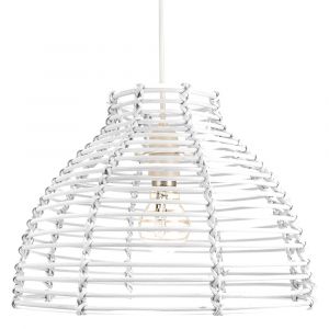 Traditional Basket Style White Rattan Wicker Ceiling Pendant Lighting Shade