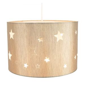 Contemporary Beige Linen Childrens/Kids Pendant/Lamp Shade with Laser Cut Stars