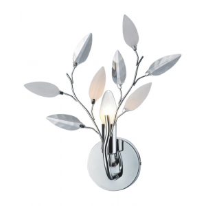 Modern Birch Chrome Wall Light Fixture with Clear and White Leaves