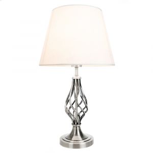 Traditional Satin Nickel Table Lamp with Barley Twist Base and Linen Shade
