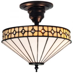 Modern Opal White Tiffany Glass Ceiling Light with Small Circular Clear Beads