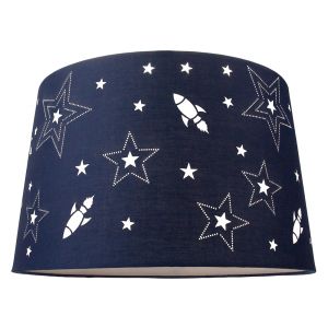 Fun Rockets and Stars Childrens/Kids Blue Cotton Bedroom Pendant or Lamp Shade