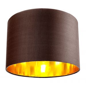 Contemporary Brown Cotton 12" Table/Pendant Lamp Shade with Shiny Copper Inner
