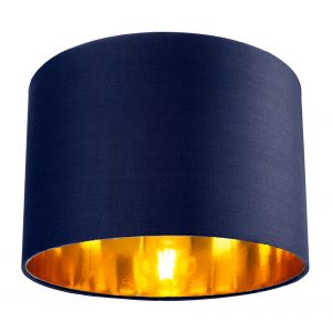 Contemporary Blue Cotton 12" Table/Pendant Lamp Shade with Shiny Copper Inner