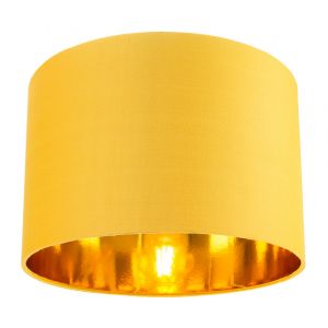 Contemporary Ochre Cotton 12" Table/Pendant Lamp Shade with Shiny Gold Inner