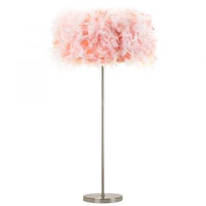 Modern and Chic Real Pink Feather Floor Lamp with Satin Nickel Base and Switch