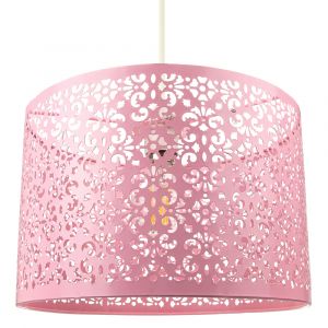 Marrakech Designed Matt Pink Metal Pendant Light Shade with Floral Decoration