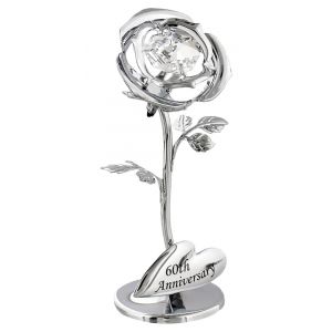 Modern "60th Anniversary" Silver Plated Flower with Swarovski Crystal Glass Bud