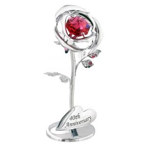 Modern "40th Anniversary" Silver Plated Flower with Red Swarovski Crystal Glass