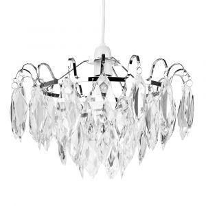 Contemporary Chrome Easy Fit Pendant Light Shade with Clear Acrylic Droplets