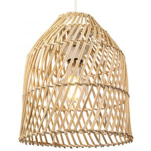 Classic Bell Shaped Light Brown Twist Rattan Wicker Ceiling Pendant Light Shade