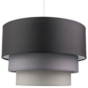 Contemporary Round Triple Tier Soft Grey Cotton Fabric Pendant Light Shade