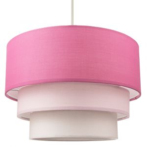 Contemporary Round Triple Tier Soft Pink Cotton Fabric Pendant Light Shade
